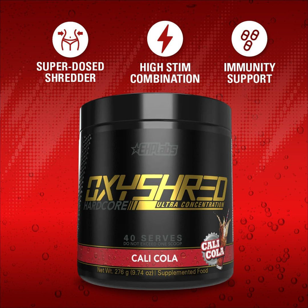 EHP Labs Oxyshred Hardcore Super Dosed Pre Workout Powder - Preworkout Powder with L Glutamine & Acetyl L Carnitine, Energy Boost Drink - 275Mg of Caffeine - Cali Cola, 40 Servings