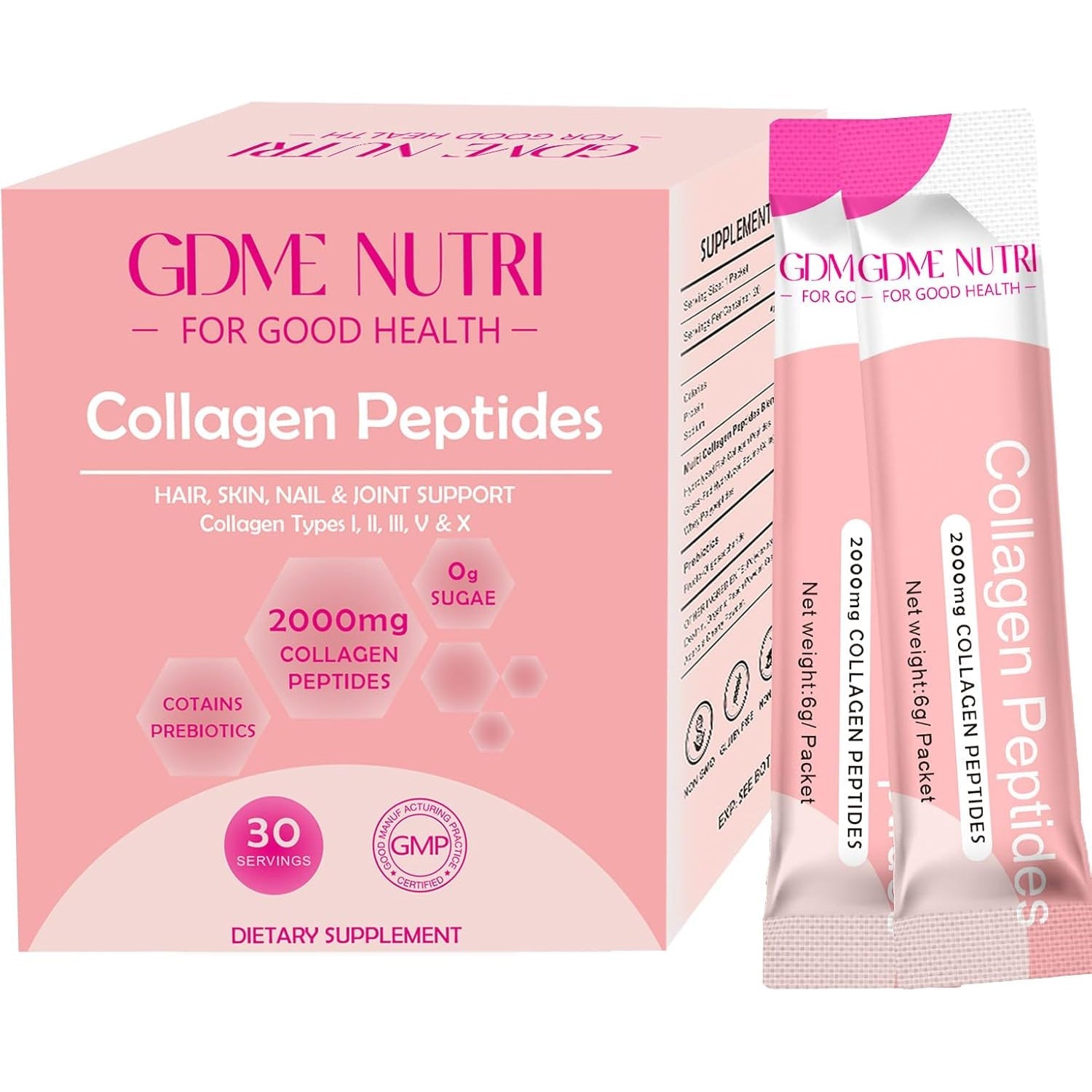 Multi Collagen Peptides Powder for Women and Men - Type I, II, III, V, X - Hydrolyzed Collagen Peptides, Supports Skin Hair Nail & Joint, Grass-Fed, Non-Gmo, 30 Packets