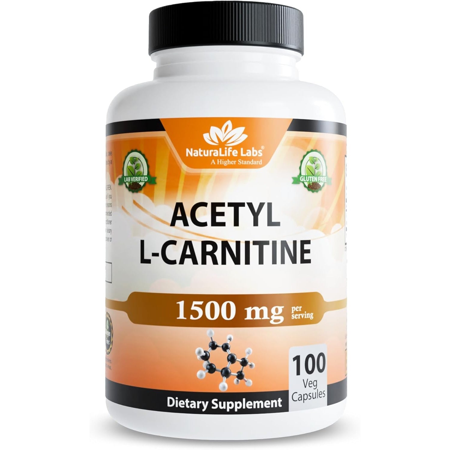 Naturalife Labs Acetyl L-Carnitine (ALCAR) 1500 Mg per Serving – 100 Capsules – Non-Gmo, Gluten-Free, Vegan
