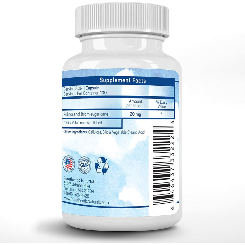 Policosanol 20Mg | Supports Cardiovascular & Cholesterol Health* | Free Radical & Antioxidant Protection* | from Pure Sugar Cane with No Unnecessary Fillers | 100 Veg Capsules
