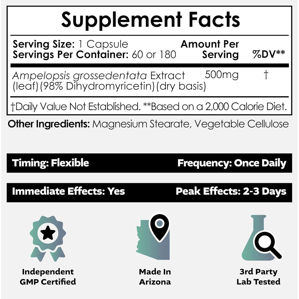 Nootropics Depot Dihydromyricetin (DHM) Capsules | after Drinking Support & Next Day Recovery | DHM Supplement | Supports Alcohol Metabolism | Vine Tea Extract (Ampelopsis Grossedentata) | 60Ct