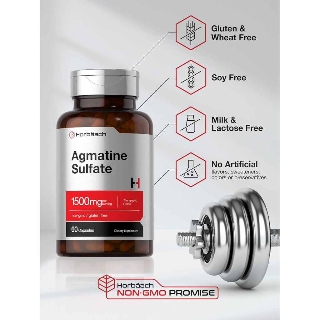 Horbäach Agmatine Sulfate Capsules 1500Mg | 60 Pills | Pharmaceutical Grade | Non-Gmo, Gluten Free Supplement