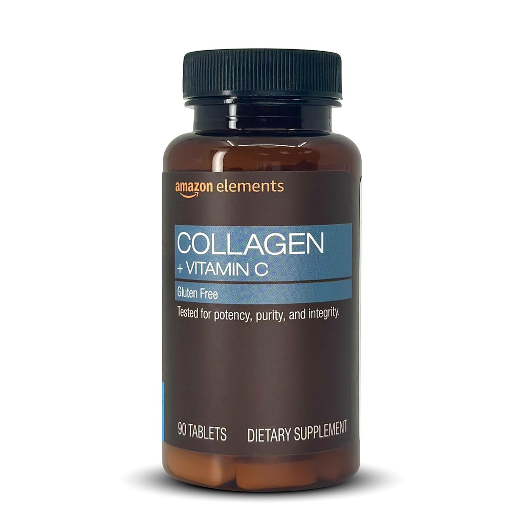 Amazon Elements Collagen Peptides + Vitamin C, 2500Mg Collagen Peptides, Gluten Free, 90 Tablets, 1 Month Supply