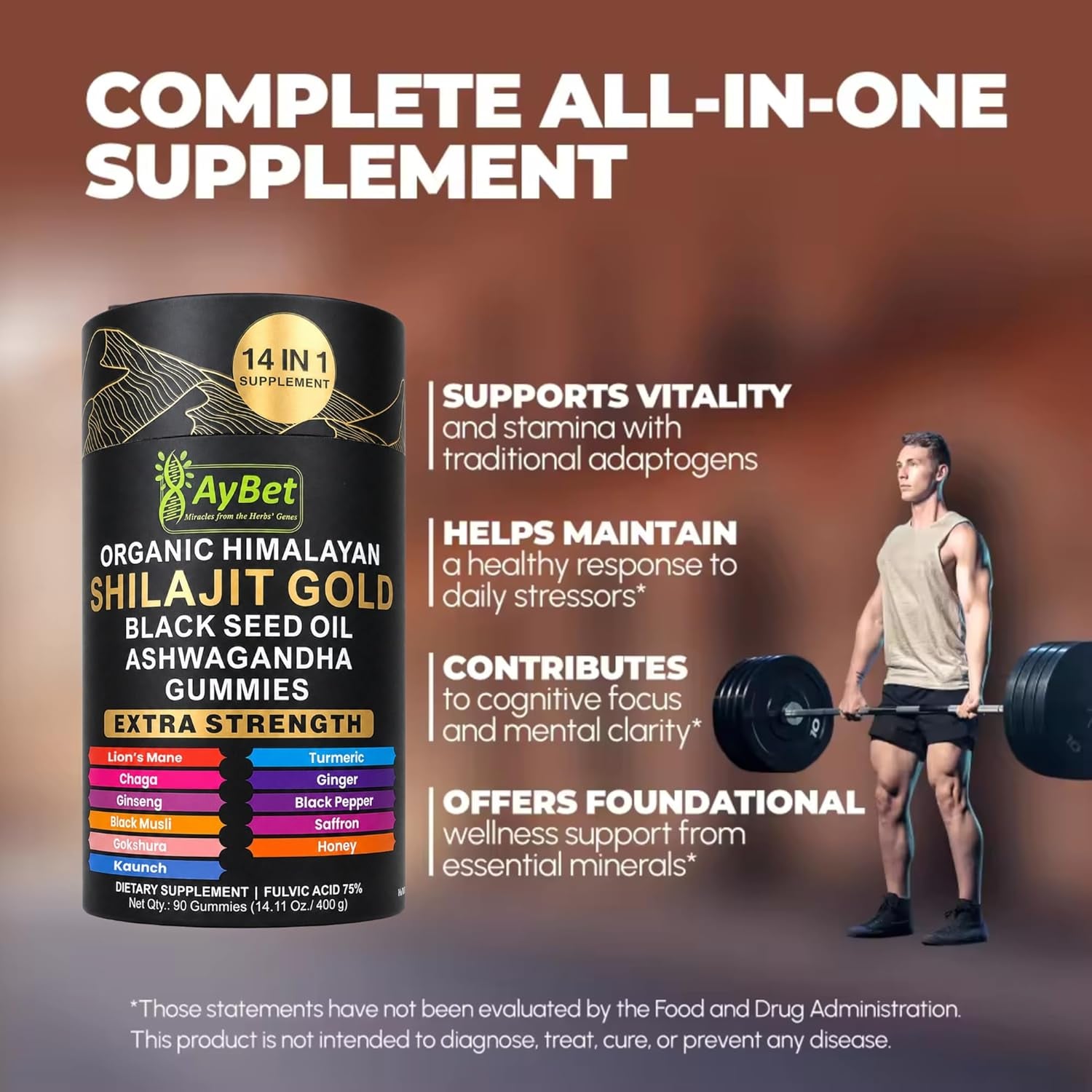 Organic Himalayan Shilajit Gold Gummies for Men and Women, Black Seed Oil, Ashwagandha, Ginseng, Turmeric, Gokshura, Lion'S Mane, Lab Tested, No Sugar Added, Halal, 90Gummy