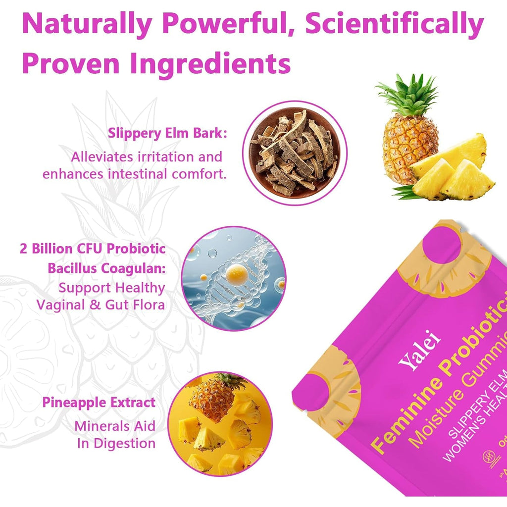 Slippery Kitty Gummies | Her Juicy Feminine Probiotics Gummies | Support Ph Balance & Digestive Health, Slippery Elm for Women | 60 Count | Pineapple Flavor