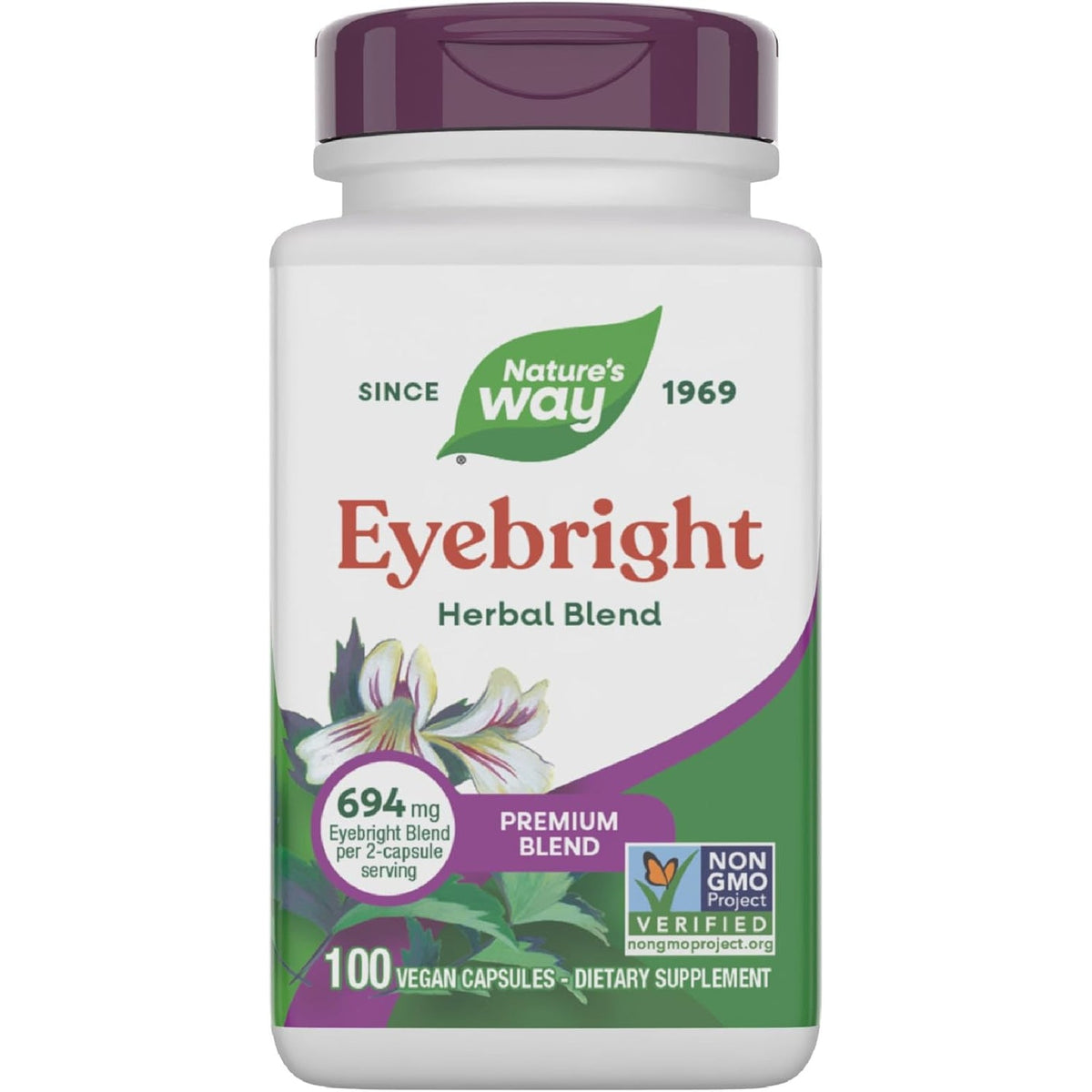 Nature'S Way Eyebright Herb Premium Blend, Herbal Blend, Non-Gmo Project Verified, Eyebright Supplement, Vegan, 100 Capsules (Packaging May Vary)