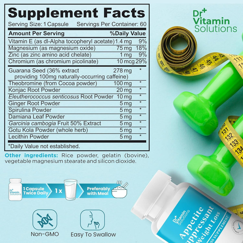 Appetite Suppressant for Weight Loss - Diet Pills for Women W/ Garcinia, Ginger Root, Guarana - Thermogenic Fat Burner & Metabolism Booster for Women & Men | Belly Fat + Energy Support, 60 Caps