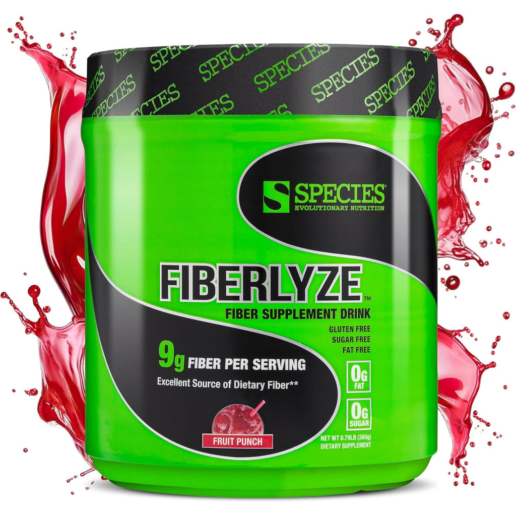 Species Nutrition Fiberlyze Fiber Supplement, Psyllium Based Soluble & Insoluble Fiber Powder for Healthy Colon, Digestive Functions (Fruit Punch, 30 Servings)