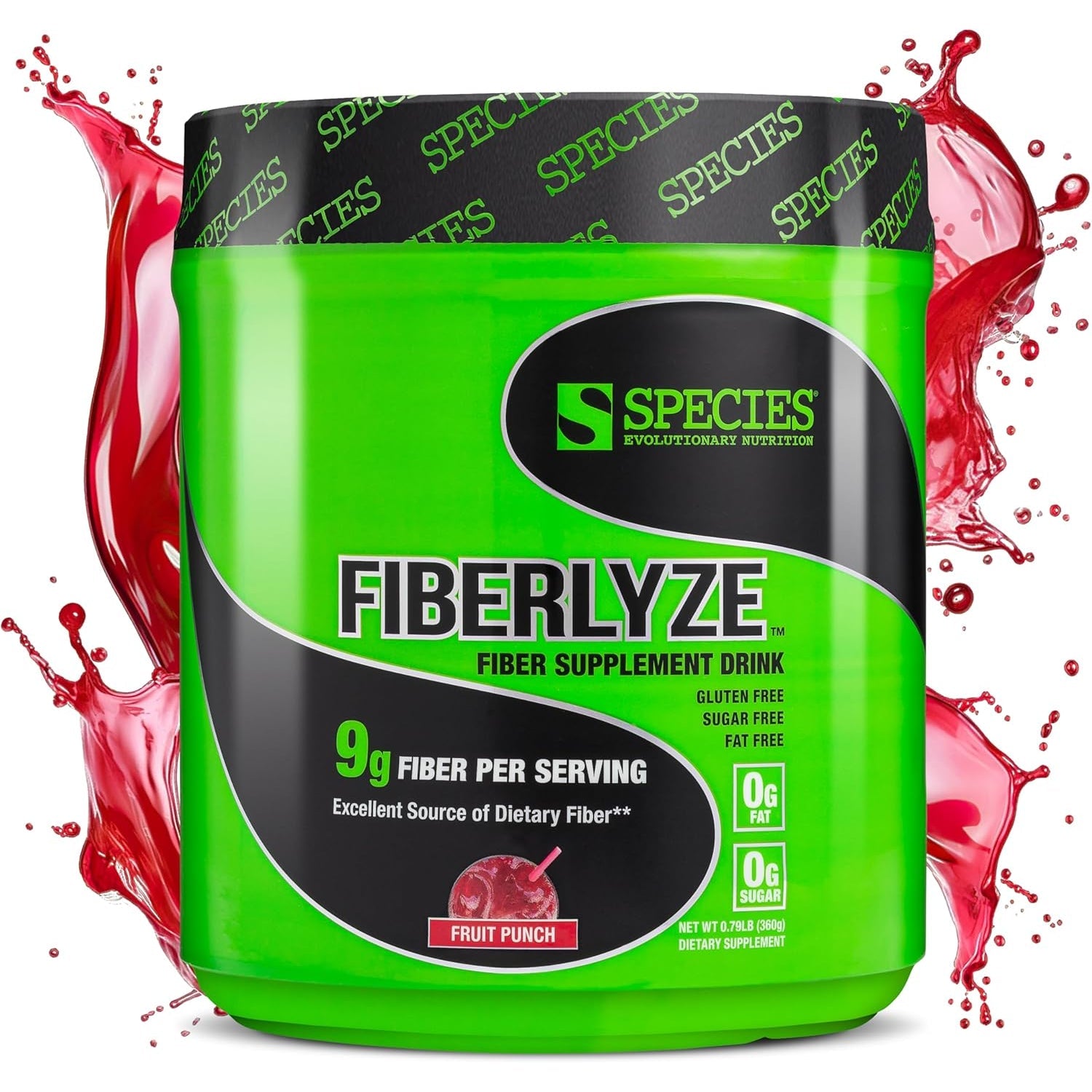 Species Nutrition Fiberlyze Fiber Supplement, Psyllium Based Soluble & Insoluble Fiber Powder for Healthy Colon, Digestive Functions (Fruit Punch, 30 Servings)