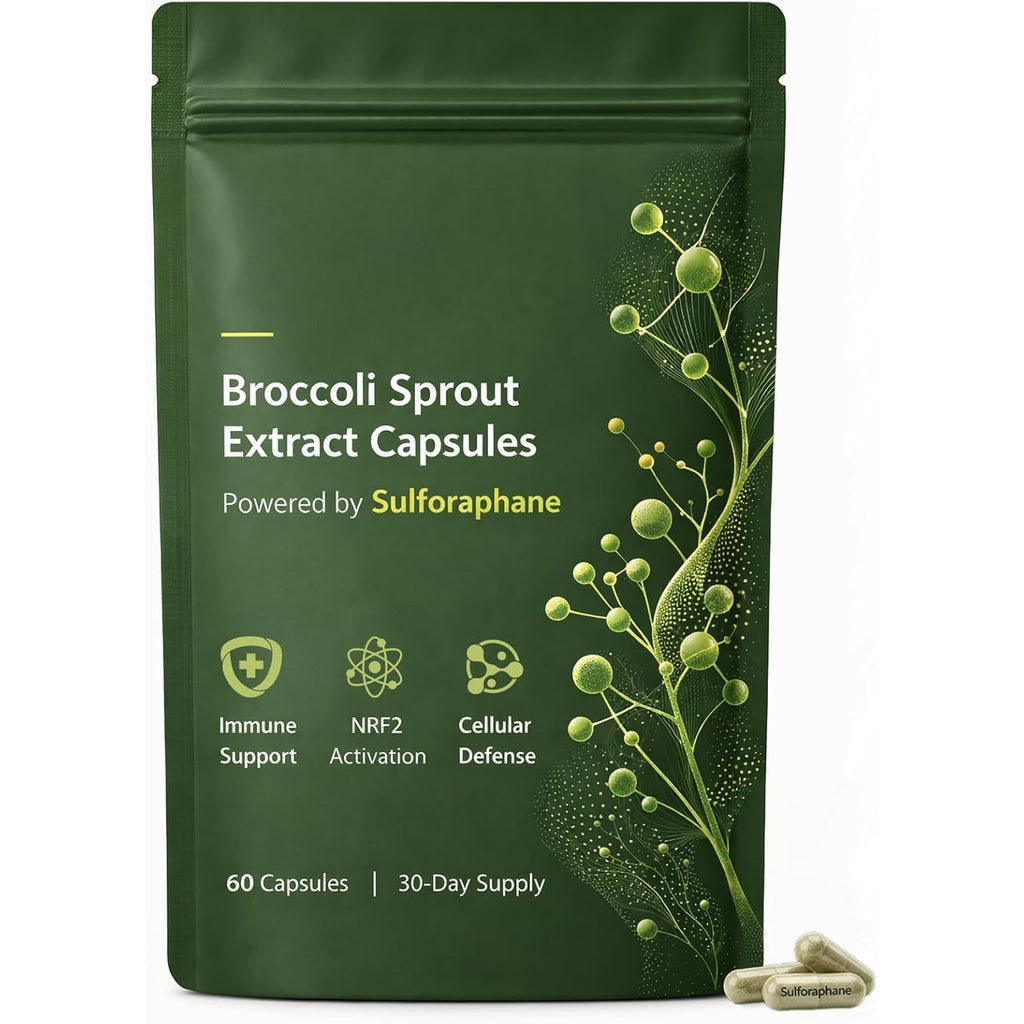 Broccoli Sprout Extract Capsules | with Glucoraphanin & Myrosinase, Sulforaphane Precursor Support with Mustard Seed Extract & Vitamin C | Vegan Non-Gmo | 60 Capsules