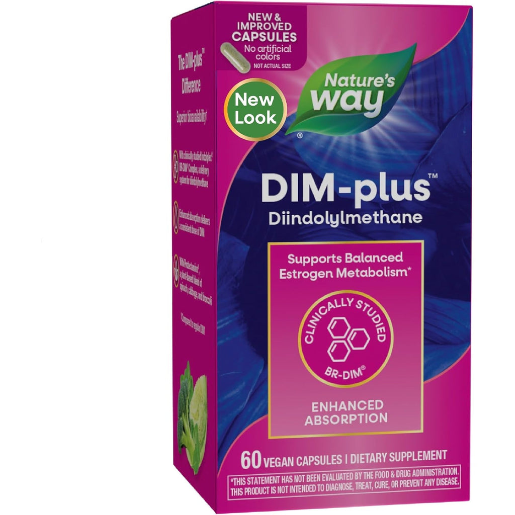 Nature'S Way Dim-Plus, DIM Supplement, Supports Balanced Estrogen Metabolism*, Supports Estrogen Hormone Balance*, Diindolylmethane, 60 Vegan Capsules