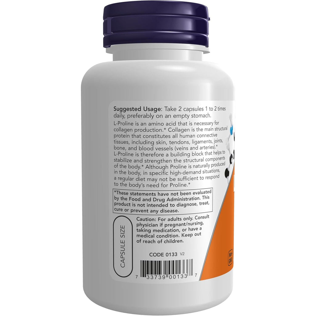 Now Foods L-Proline 500Mg, Veg-Capsules, 120-Count (Pack of 2)