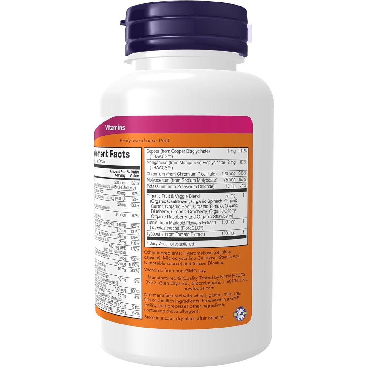 NOW Foods Supplements, Daily Vits™ with Fruit & Veggie Blend, Lutein and Lycopene, 120 Veg Capsules
