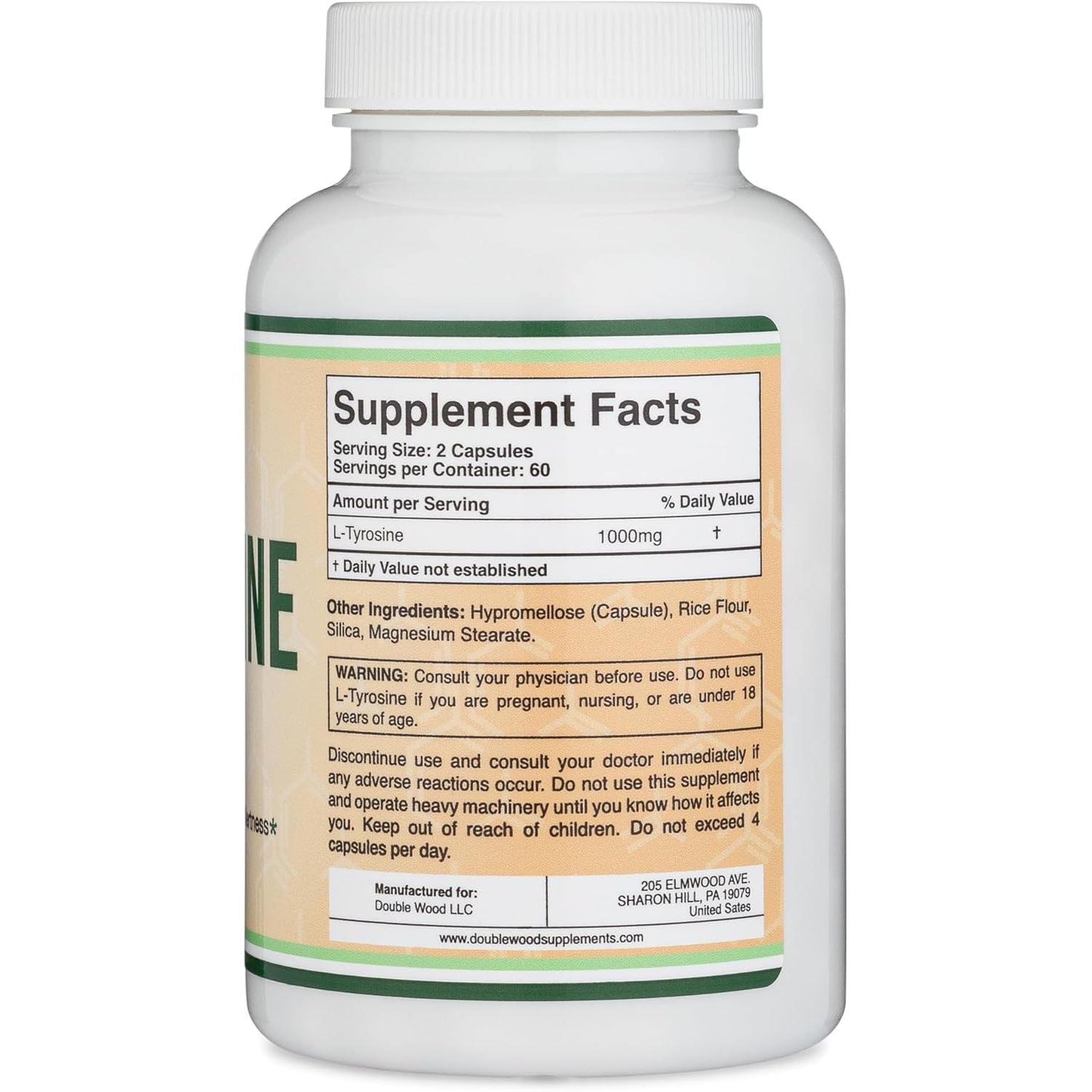 L-Tyrosine 1,000Mg per Serving, 120 Veggie Capsules (L Tyrosine Supplement for Memory, Attention, and Focus) Amino Acid, Vegan Safe, Non-Gmo by Double Wood