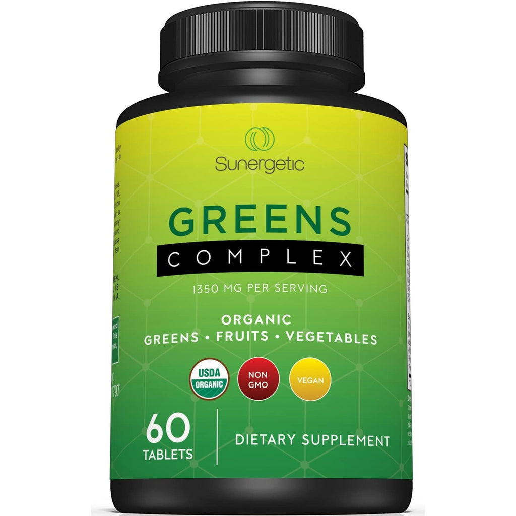 Sunergetic Premium USDA Organic Greens Superfood Tablets – Greens Superfood Powder Includes Veggies, Fruits & Polyphenols – Daily Greens Superfood Powder Supplement– 60 Greens Tablets