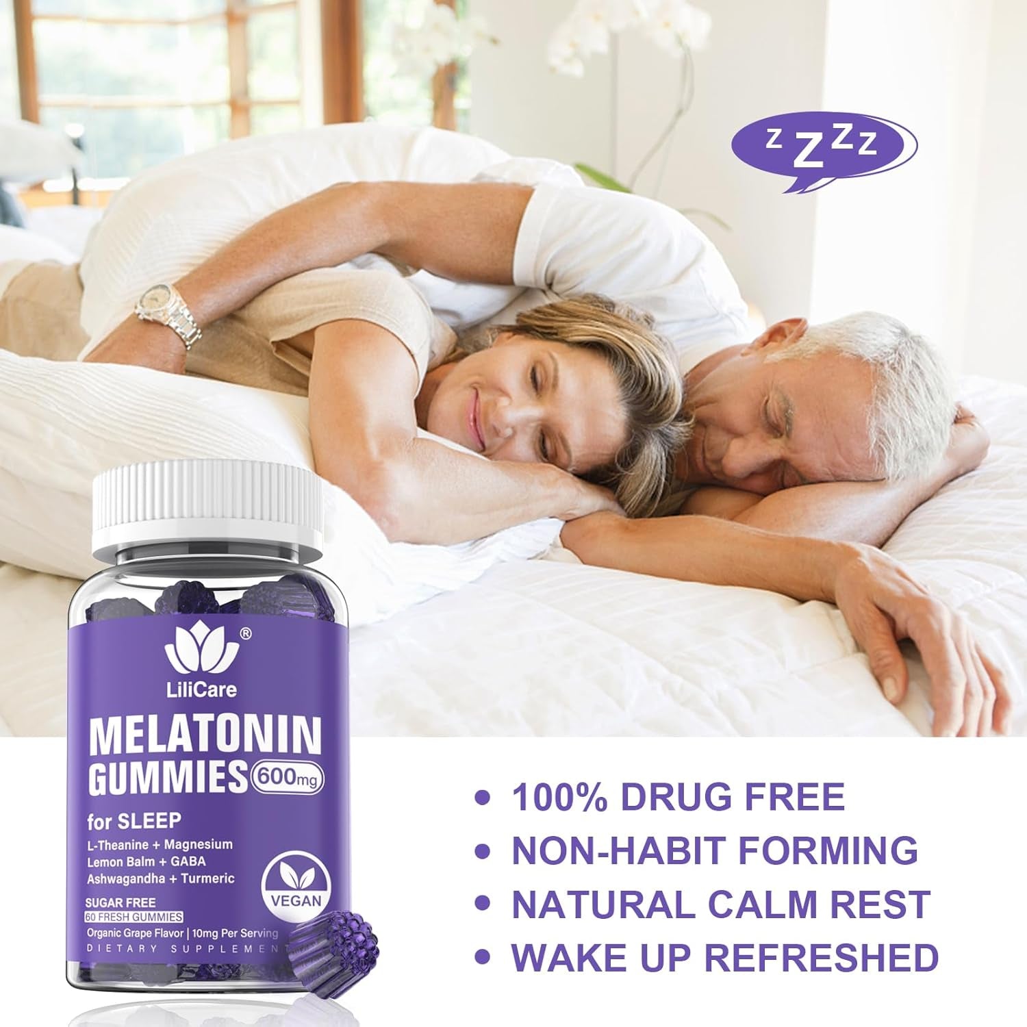 Melatonin Gummies 10Mg 20Mg for Adults Sugar Free, Extra Strength W/ L-Theanine, Ashwagandha, Magnesium, Turmeric, GABA, Lemon Balm and Chamomile for Healthy Circadian Rhythm, Vegan Grape Flavor, 60Ct