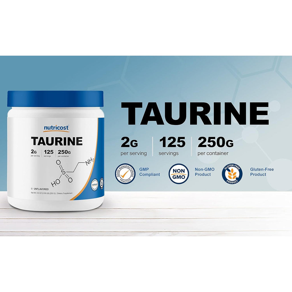 Nutricost Taurine Powder 250 Grams - 125 Servings, 2000Mg per Serving
