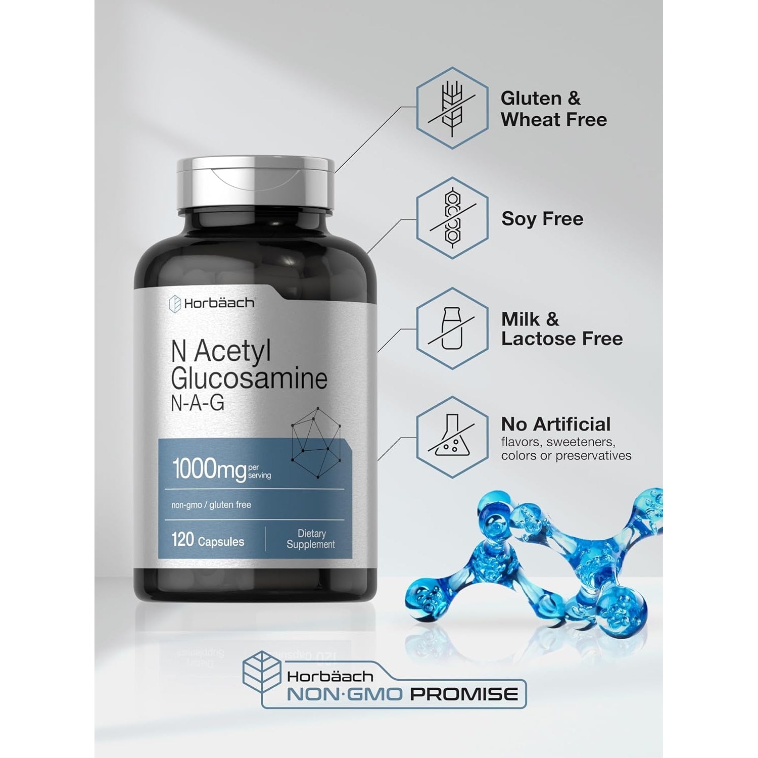 Horbaach N-Acetyl Glucosamine 1000 Mg | 120 Capsules | N-A-G Supplement Pills | Non-Gmo & Gluten Free
