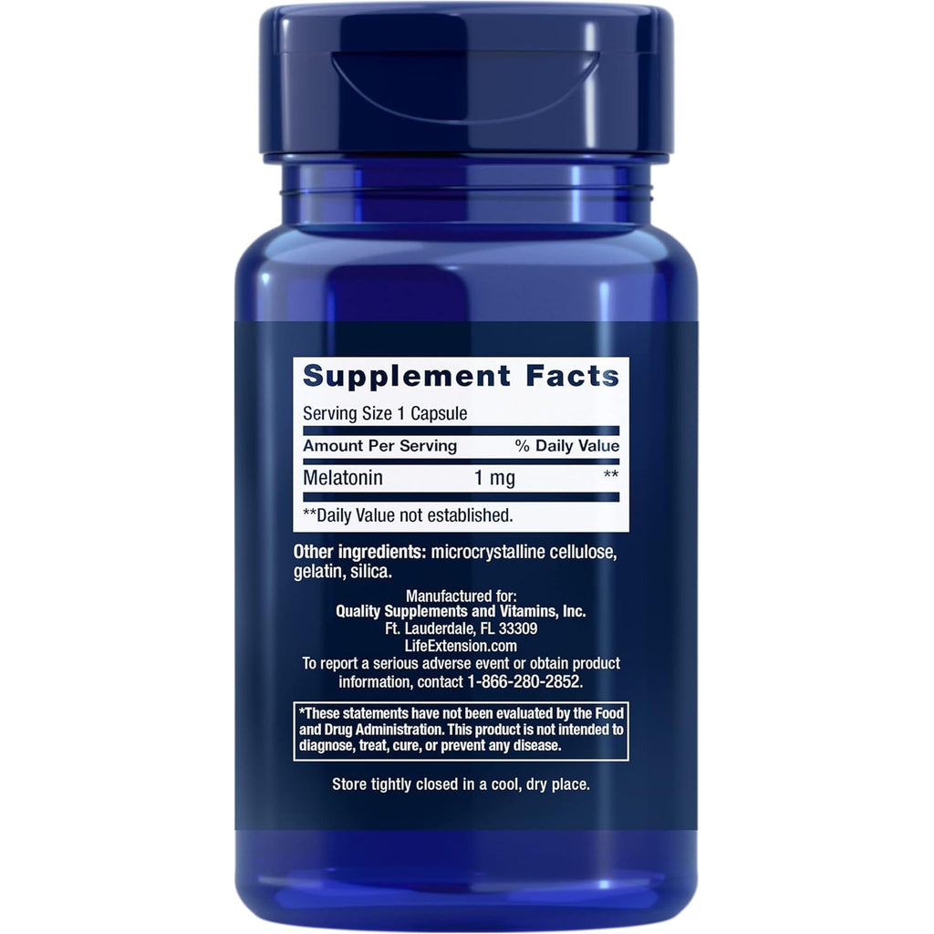 Life Extension Melatonin 1 Mg - for Restful Night, Hormone Balance, and Immune Health - Immediate Release - Gluten-Free, Non-Gmo - 60 Capsules