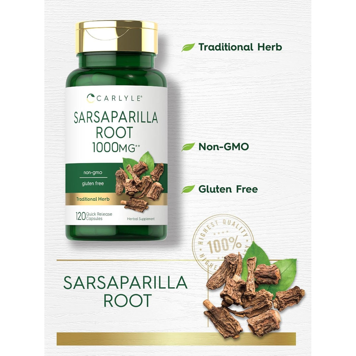 Carlyle Sarsaparilla Root Extract Supplement | 120 Capsules | Traditional Herbal Formula | Non-Gmo, Gluten Free