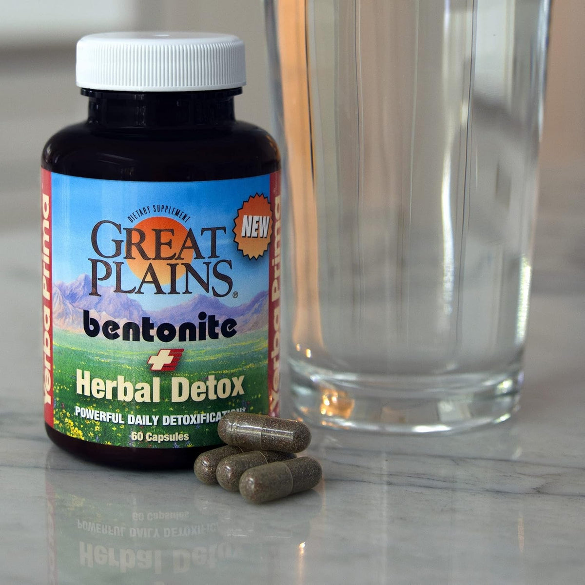 Yerba Prima Bentonite Clay plus Herbal Detox - 60 Veggie Capsules - Natural Cleansing Supplement