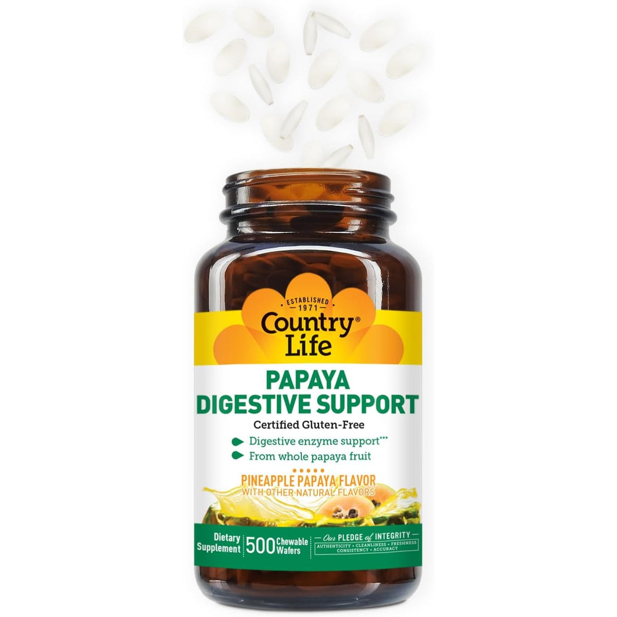 Country Life Chewable Papaya Enzymes for Digestion Support - Natural Pineapple & Papaya Flavor, Assists with Nutrient Absorption, Contains Papain & Protease - 200 and 500 Wafers Available