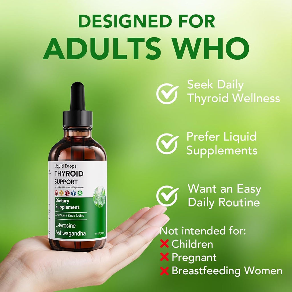 Actora Thyroid Support Liquid Drops, Kindled Thyroid Support Drops with Selenium Zinc Lodine L-Tyrosine Ashwagandha for Hormone Balance - Mood & Energy Supplement - 4 Fl. Oz. (120Ml)