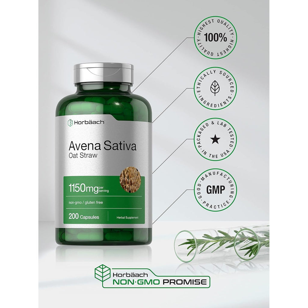 Horbäach Avena Sativa Extract | 200 Capsules | Oat Straw Extract | Non-Gmo, Gluten Free