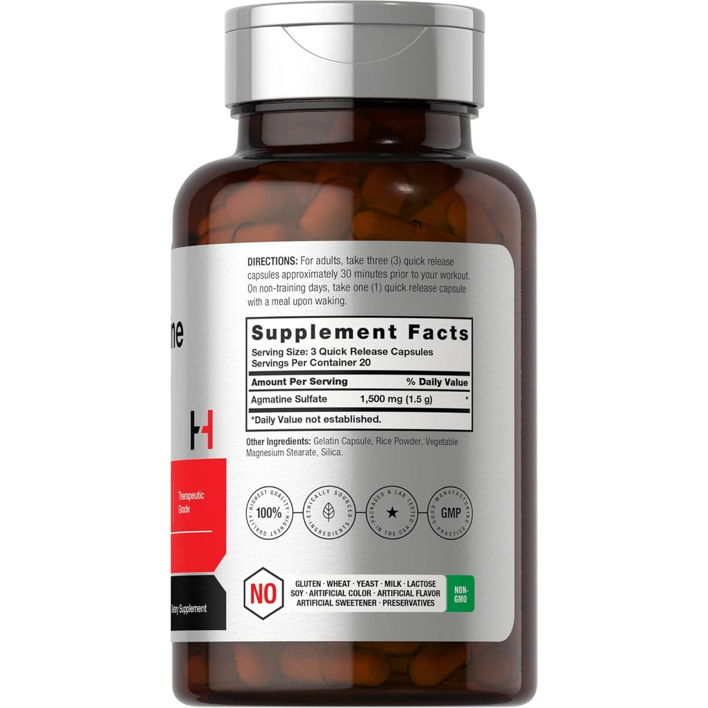 Horbäach Agmatine Sulfate Capsules 1500Mg | 60 Pills | Pharmaceutical Grade | Non-Gmo, Gluten Free Supplement