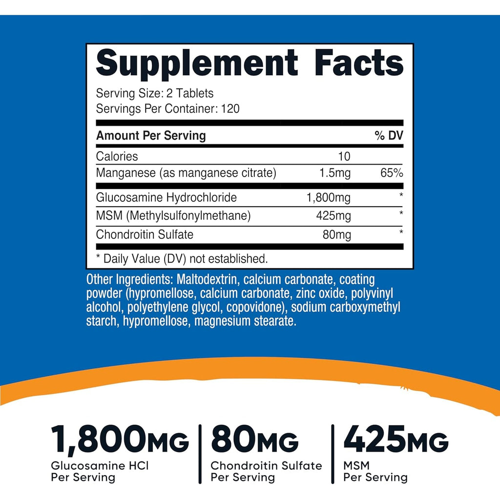 Nutricost Glucosamine 1800Mg with Chondroitin & MSM, 240 Tablets, 120 Servings - Non-Gmo, Gluten Free