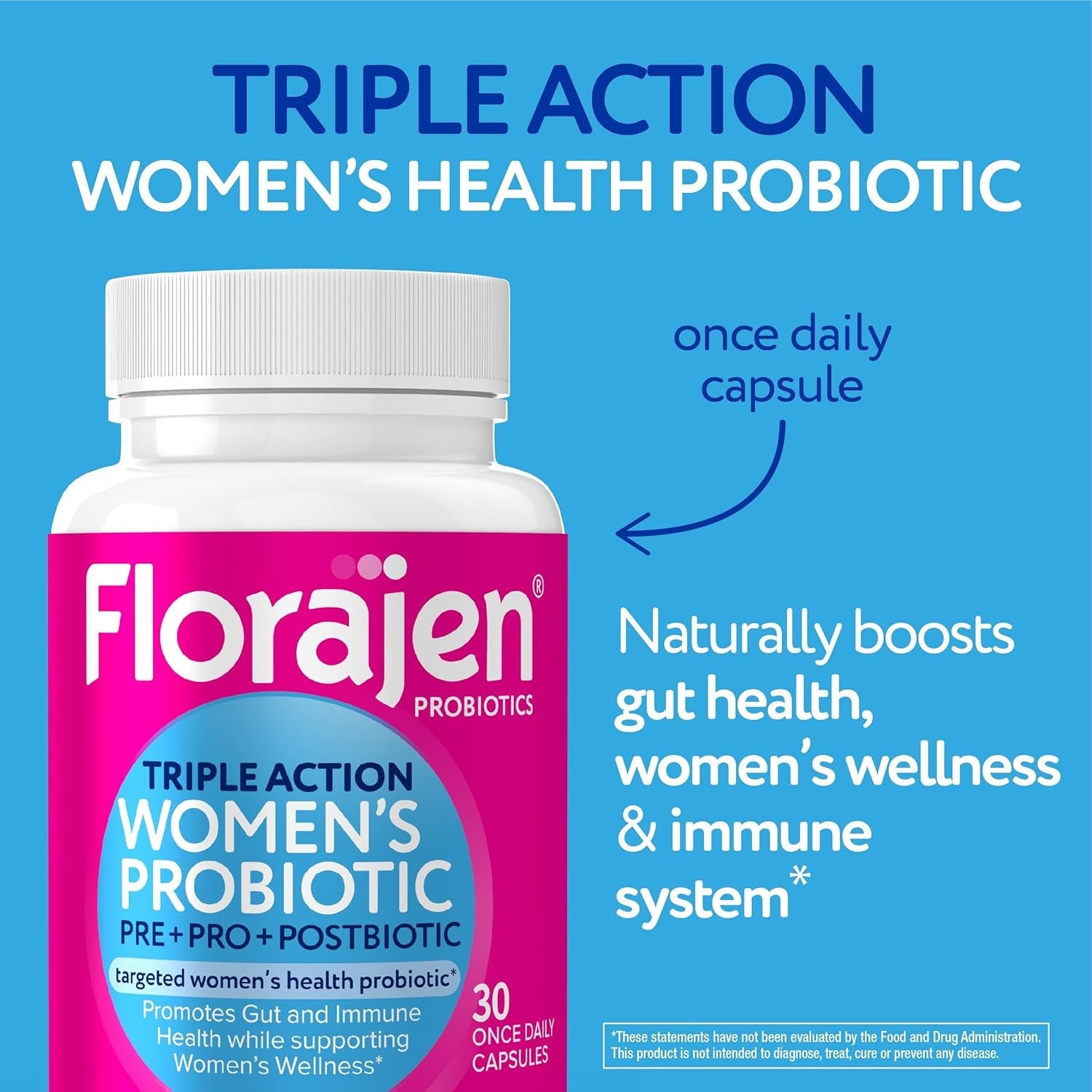 Florajen Women’S Probiotic - Prebiotic + Probiotic + Postbiotic for Digestive & Immune Support - Bloating & Constipation Relief - Vegan, Gluten-Free, Non-Gmo Daily Gut Health Support - 30 Capsules
