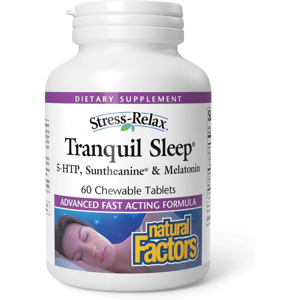 Natural Factors Tranquil Sleep - Calm Sleep Health Supplement - Relaxation Support Supplement with Melatonin & 5-HTP - 60 Chewable Tablets (30 Servings)