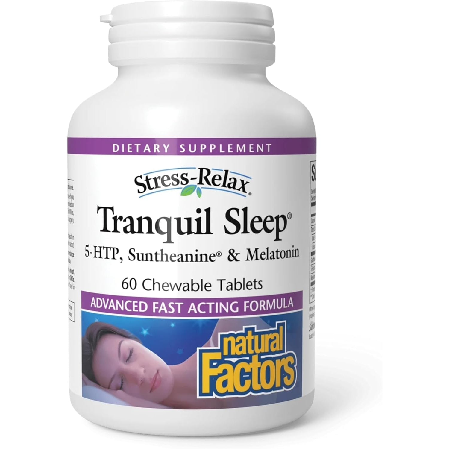 Natural Factors Tranquil Sleep - Calm Sleep Health Supplement - Relaxation Support Supplement with Melatonin & 5-HTP - 60 Chewable Tablets (30 Servings)