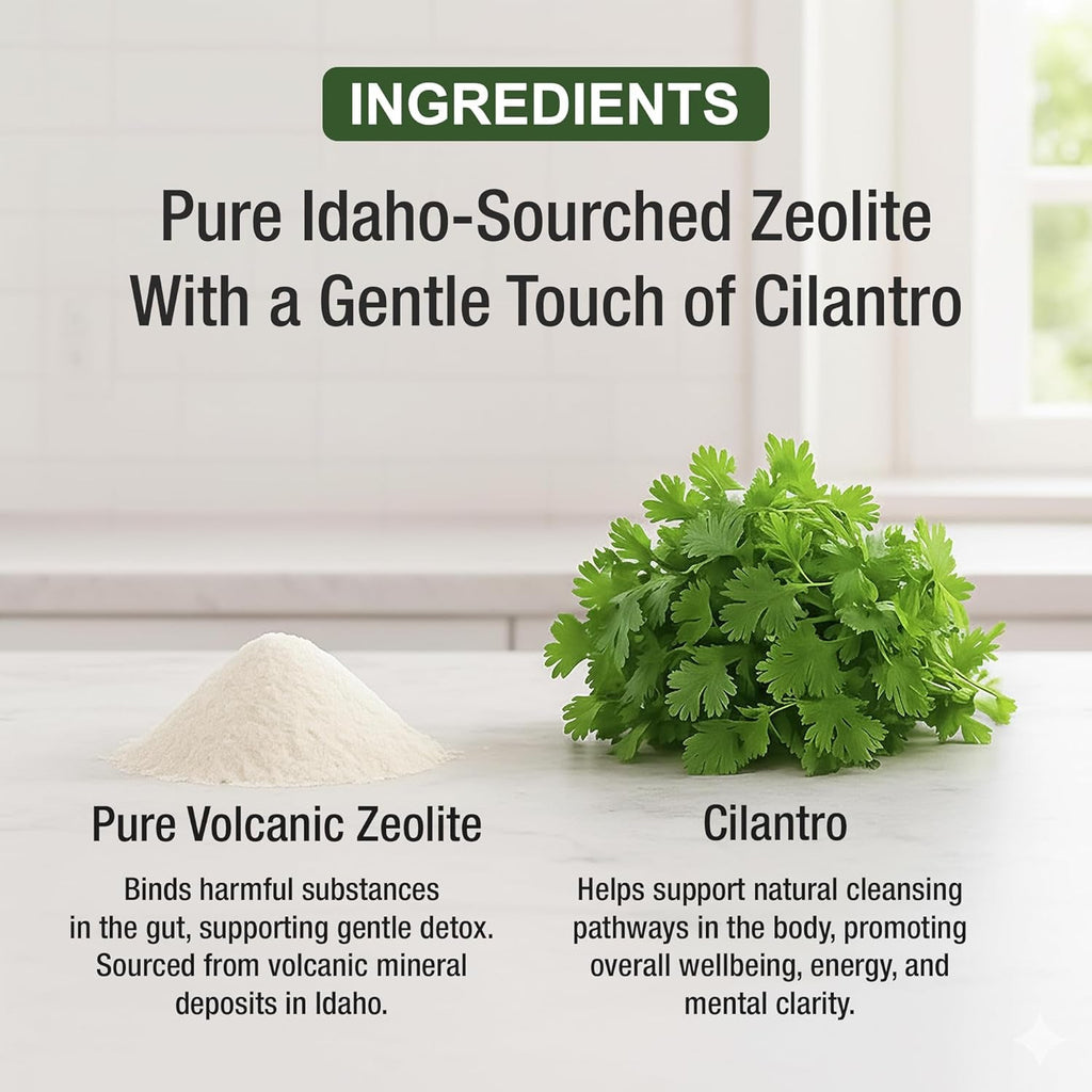 Zeolite Detox for Kids & Adults with Cilantro - Volcanic Mineral from Idaho USA - Zeolite Clinoptilolite Liquid Drops Gentle Cleanse Supplement with Vitamins B12 & D - Support Focus, Energy, Speech