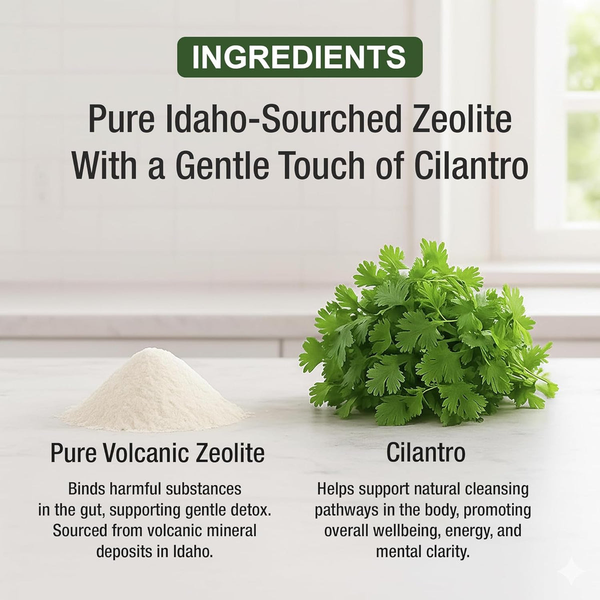 Zeolite Detox for Kids & Adults with Cilantro - Volcanic Mineral from Idaho USA - Zeolite Clinoptilolite Liquid Drops Gentle Cleanse Supplement with Vitamins B12 & D - Support Focus, Energy, Speech