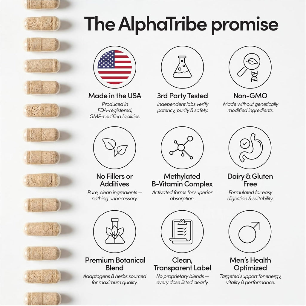 Alpha Tribe Multivitamin for Men with Seamoss Black Seed Oil Ashwagandha Burdock Root, Turmeric Bladderwrack, Vitamin C, Elderberry, Manuka, Yellow Dock | Daily Men'S Vitamins and Minerals Supplement