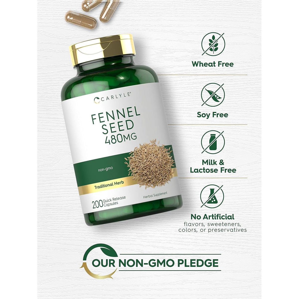Carlyle Fennel Seed 480Mg | 200 Capsules | Herbal Supplement | Non-Gmo