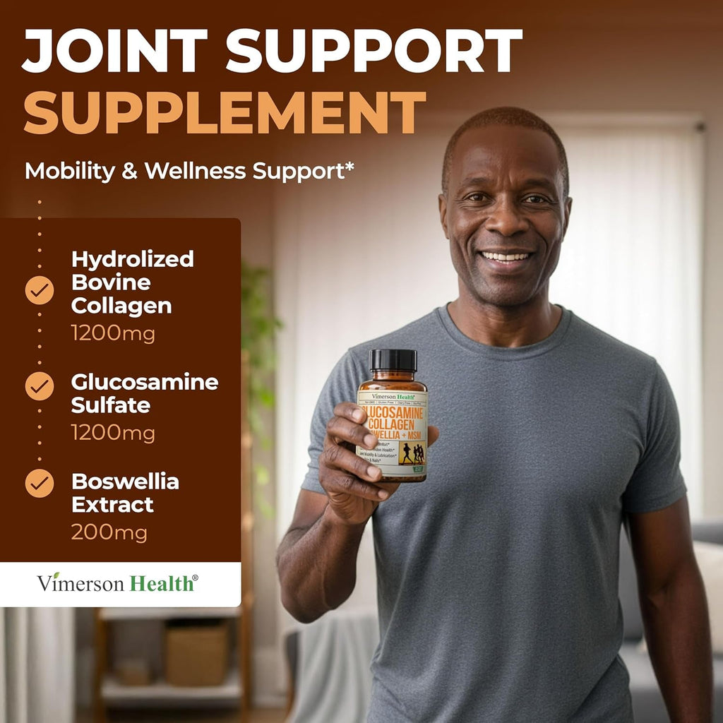 Glucosamine Chondroitin with 1200Mg Hydrolyzed Collagen Peptides, Boswellia Extract, Quercetin, Bromelain, MSM – Hair Skin Nails and Joint Supplement for Women & Men – FSA Eligible 120 Capsules