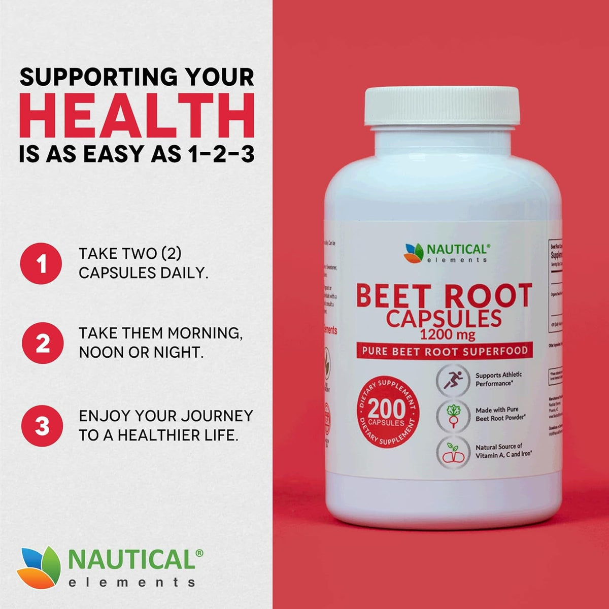 Beet Root Capsules - 1200Mg per Serving - 200 Beet Root Powder Capsules - Beetroot Powder Supports Blood Pressure, Athletic Performance, Digestive, Immune System (Pure, Non-Gmo & Gluten Free