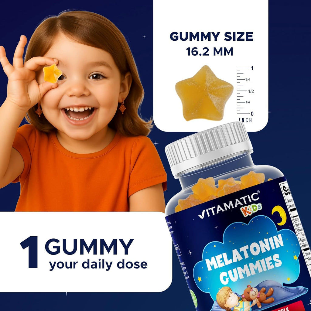Vitamatic Sugar Free Kids Melatonin 1Mg, 90 Gummies, Pineapple & Passionfruit Flavored Gummies, 90 Days Supply