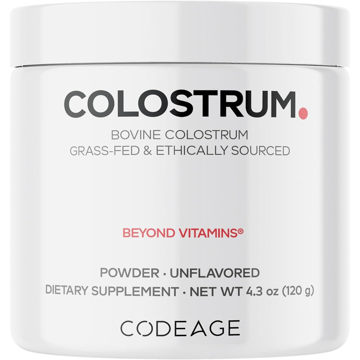 Codeage Bovine Colostrum Powder Supplement 4-Month Supply, 1000Mg per Serving, Grass-Fed Ethically Sourced, Immunoglobulin-Rich Prized First Milk, Cold-Chain Pasteurized, Agglomerated, Non-Gmo, 4.3 OZ
