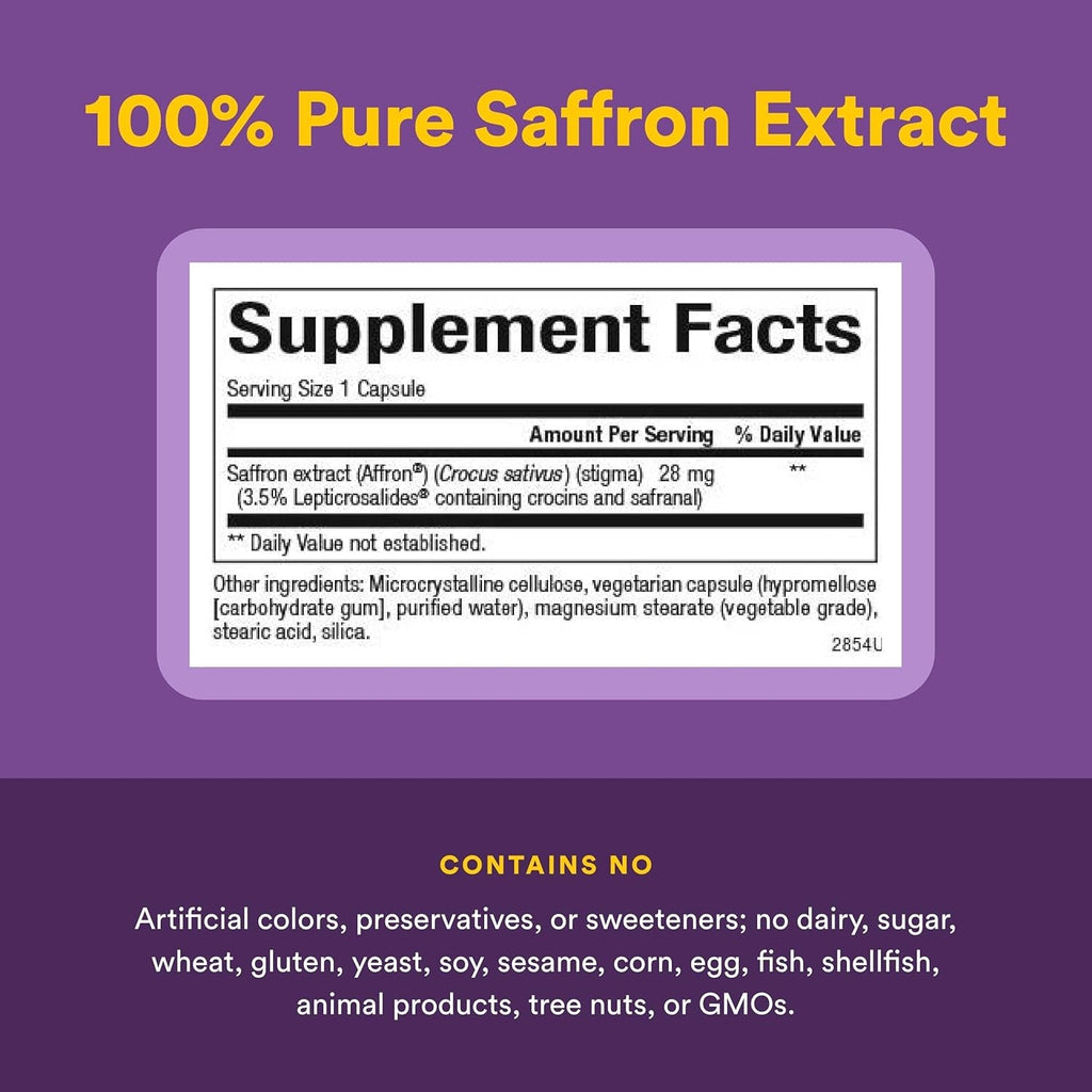 Natural Factors 100% Pure Saffron Extract - Supports Restful Sleep & Calm Outlook - Natural Herbal Supplement for Relaxation Support - 30 Vegetarian Capsules (30 Servings)
