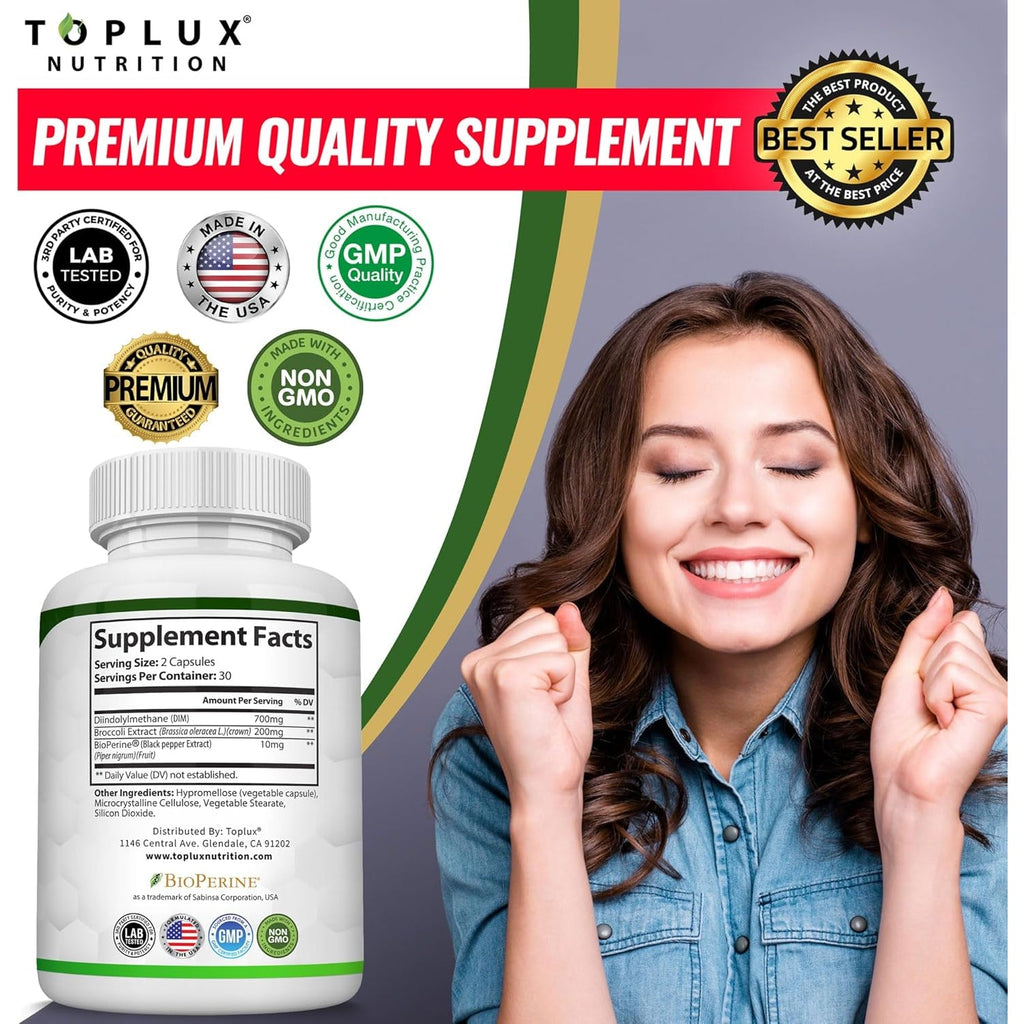 Dim Supplement 910 Mg plus Bioperine Complex - Diindolylmethane for Men Women, 60 Capsules