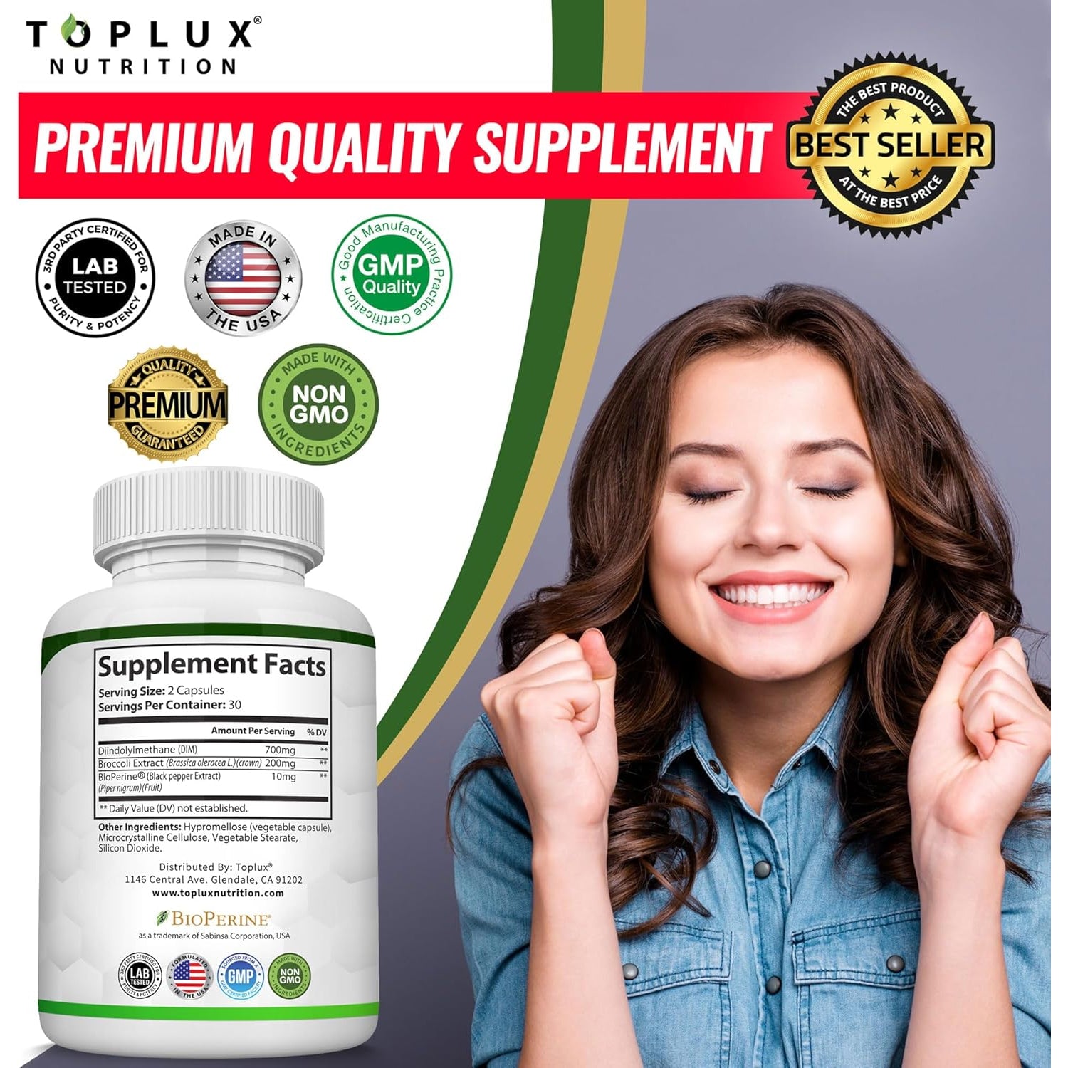 Dim Supplement 910 Mg plus Bioperine Complex - Diindolylmethane for Men Women, 60 Capsules