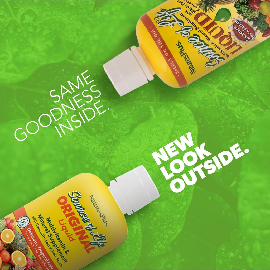 Naturesplus Source of Life Liquid, Tropical Fruit - 30 Fl Oz - Multivitamin & Mineral Supplement - Gluten Free, Vegetarian - 30 Servings