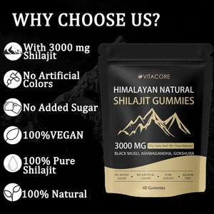 Vitacore Himalayan Shilajit Gummies for Men & Women, 85+ Trace Minerals & Fulvic Acid, Gluten-Free, 60 Gummies