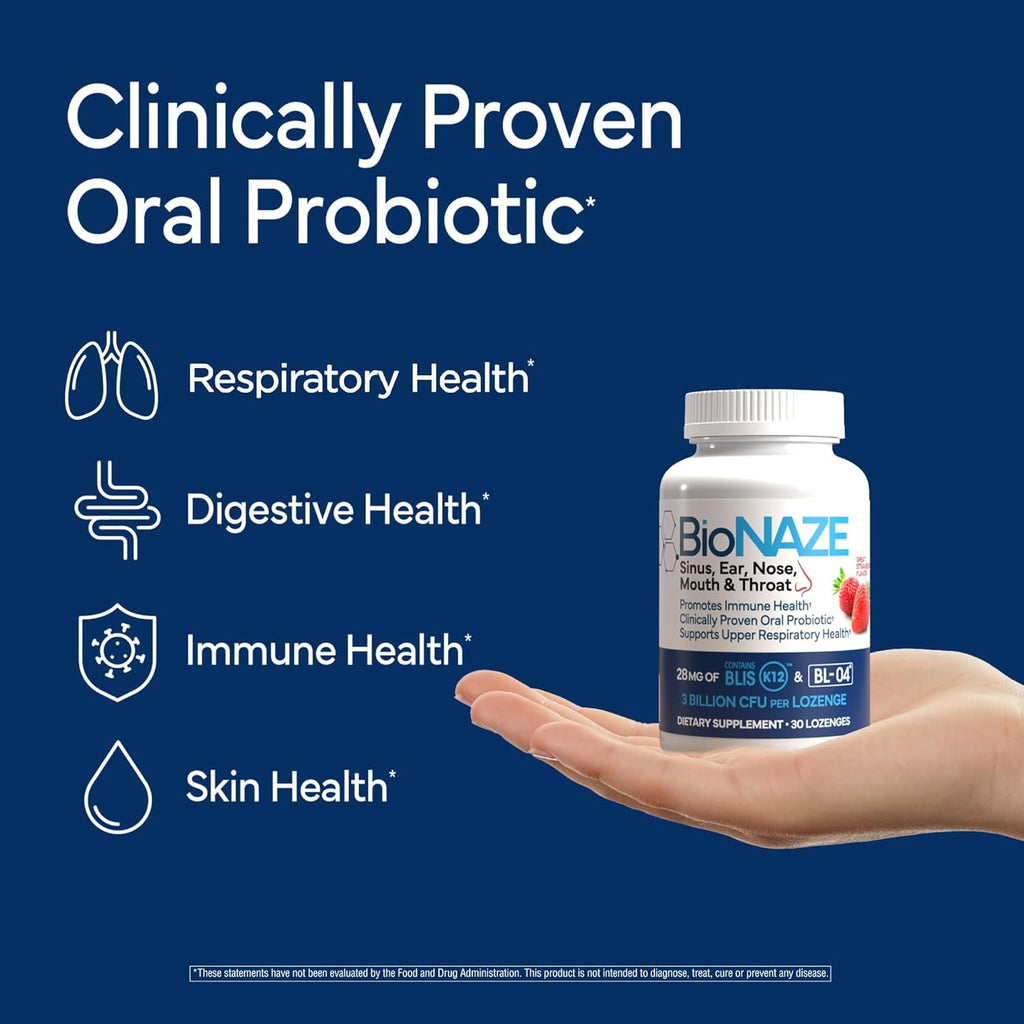 Bionaze Oral Probiotic BLIS K12 & BL-04 for Sinus, Tonsil Stones, Bad Breath, Post Nasal Drip, Throat, Mouth, Teeth & Gut - Improve Oral & Respiratory Health. Clinically Proven Probiotic Strains 30 Ct