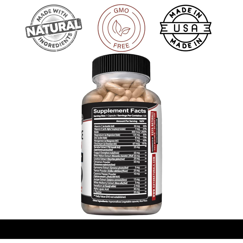 Kaya Naturals Healthy Gluco with Bittermelon Supplement | Support Healthy Levels and Function, 20 Herbs Vitamins and Minerals, Alpha Lipoic Acide, Cinnamon, Vitamin C & E, Non-Gmo (120 Count)