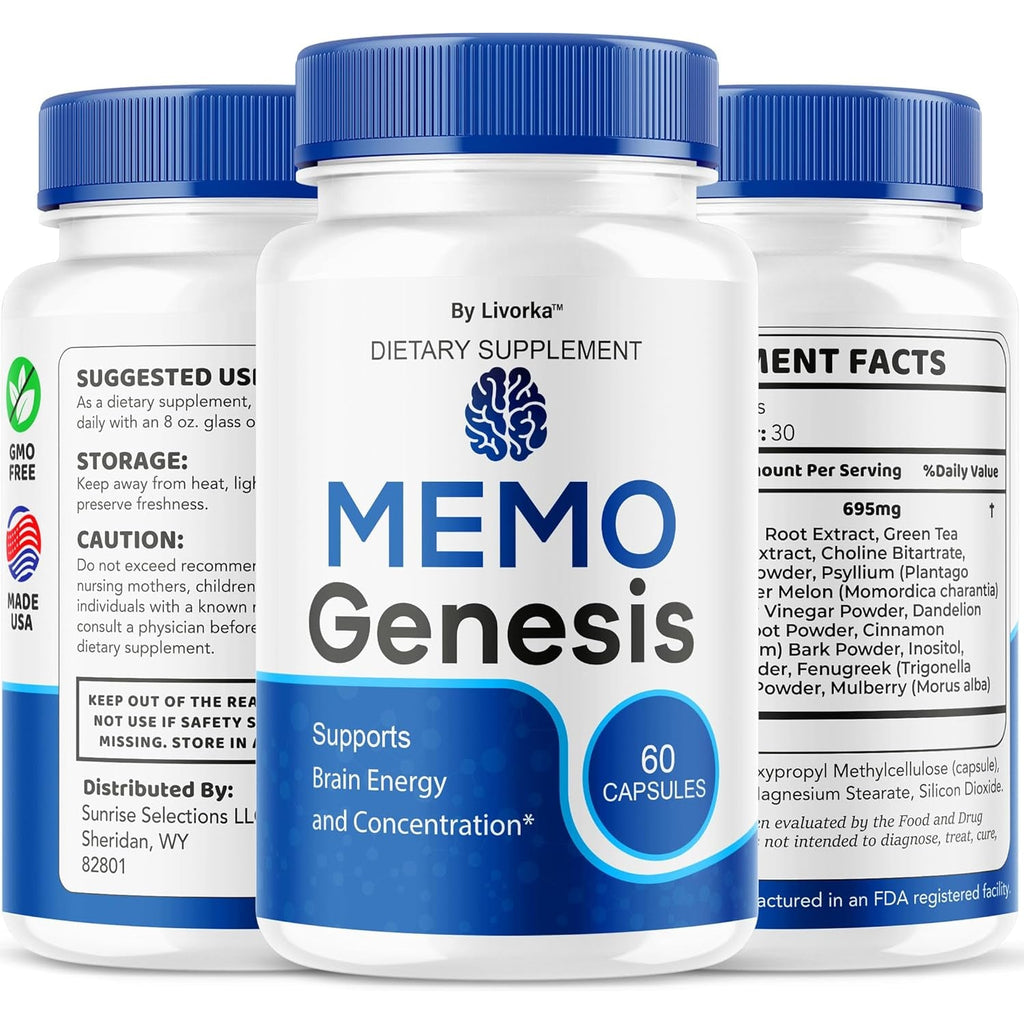 Memo Genesis Capsules - Original Memogenesis Brain Health Daily Support Pills Natural Advanced Formula Cognitive Health & Function to Help Maintain Clarity Focus, 60 Capsules for 1 Month