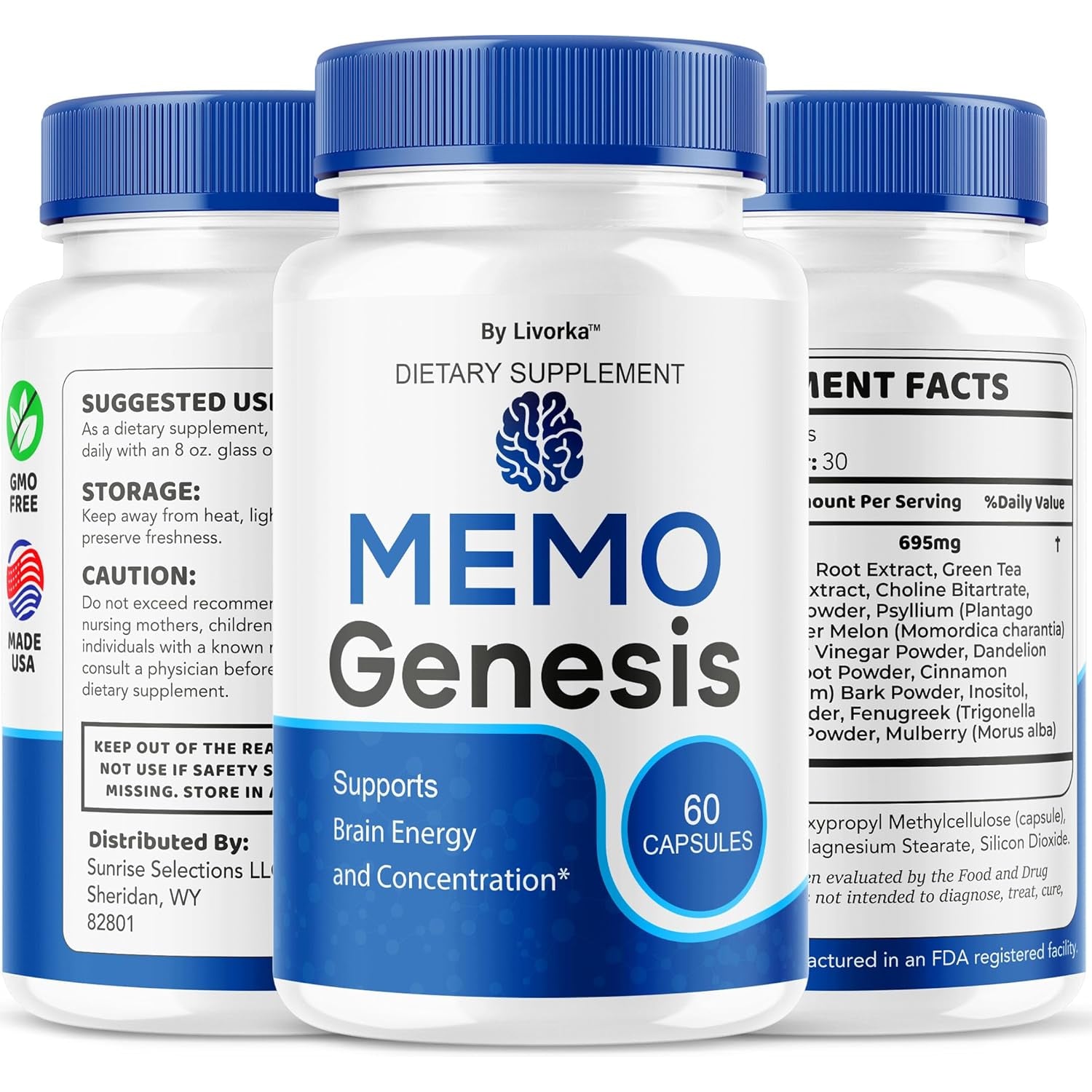 Memo Genesis Capsules - Original Memogenesis Brain Health Daily Support Pills Natural Advanced Formula Cognitive Health & Function to Help Maintain Clarity Focus, 60 Capsules for 1 Month